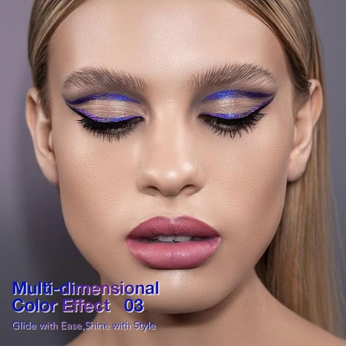 evpct Chameleon Duo Chrome Liquid Eyeliner, Light Royal Blue Glitter Metallic Shimmer Liquid Eyeliner, Multichrome Color Shift, Long Lasting Waterproof Eye Liner Eyeshadow Pencil Face Glitter Makeup