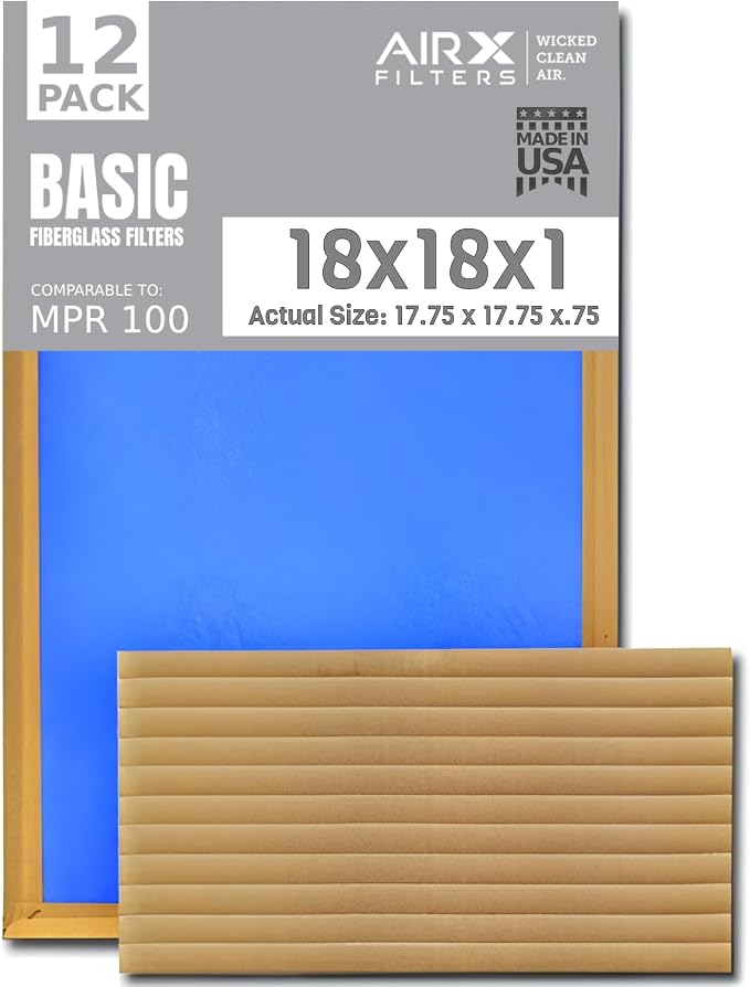 18x18x1 Air Filter Comparable to MPR 100 Basic Economy Furnace Filters by AIRXFILTERSWICKEDCLEANAIR