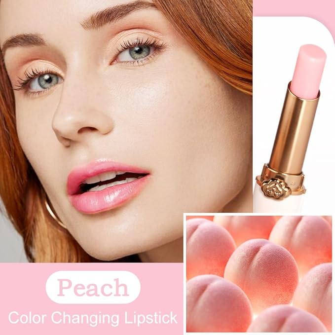BINGBRUSH Peach Color Changing Lipstick,Moisturizer Long Lasting Lip Care Lip Balm Magic Lip Gloss Lip Tint Stain Gloss Set for Women (3 pcs Peach + Strawberry + Blueberry Lipstick)