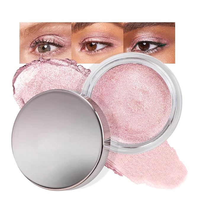 Cream Glitter Pale Pink Shimmer Metallic Eyeshadow Palette Makeup For Mature Women, Natural Single Mini Instant Holographic Eyeshadow, Sombras Crema Para Ojos, Talc, Paraben & Cruelty Free