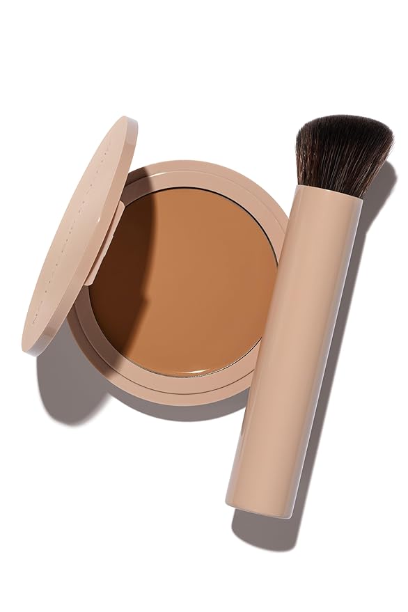 No Makeup Makeup Long-Lasting Lightweight Foundation & Brush Duo | Cruelty-Free, Fragrance-Free, Buildable, Transfer-Proof Makeup (Tan)