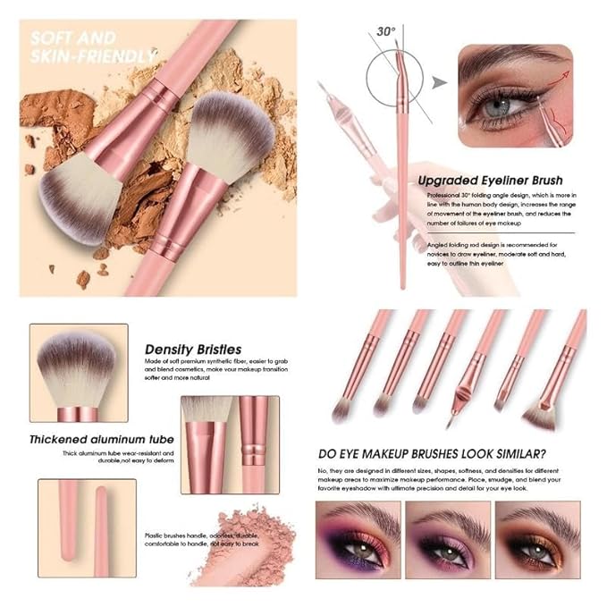 36Pcs Pink Makeup Brushes Set Professional Makeup Kit Multi-functional Makeup Tool Set with Facial Makeup Accessories, Foundation Makeup Brush Kit Eye and Face Make up Brushes & Tools