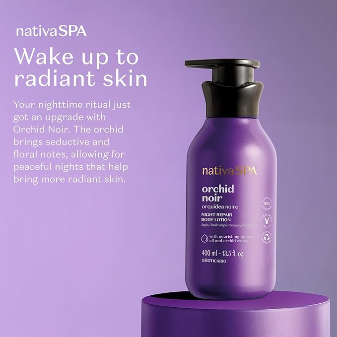 Nativa SPA by O Boticário, Orchid Noir Moisturizing Body Lotion, Fragranced Skin Hydration with Purified Quinoa Oil Drops, 13.5 Ounce (400ml)