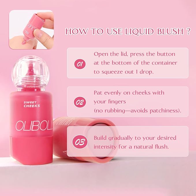 Liquid Blush, High Pigment, Buildable, Lightweight, for Radiant & Flushed & Dewy Cheeks, Long-lasting, Hydrating Cream Blush, For Dry Skin, 0.31 fl.oz