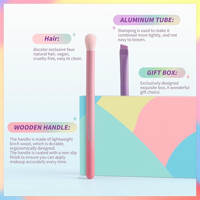 docolor Eye Makeup Brush Set, 4 Pcs Professional Blending Eyeshadow Makeup Brushes Concealer Brush Eyebrow Brush, Soft Hairs & Wood Handle, Vegan ＆ Cruelty-Free