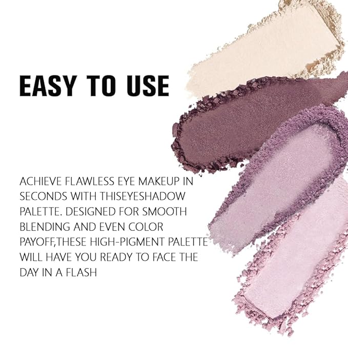 evpct Eyeshadow Quad Palette, Nude Pink Dark Mauve Plum Voilet Lavender Purple Glitter Shimmer Metallic Matte High Pigment Mini Eye shadow Palette Makeup for older Women, Vegan Cruelty-free, Romance