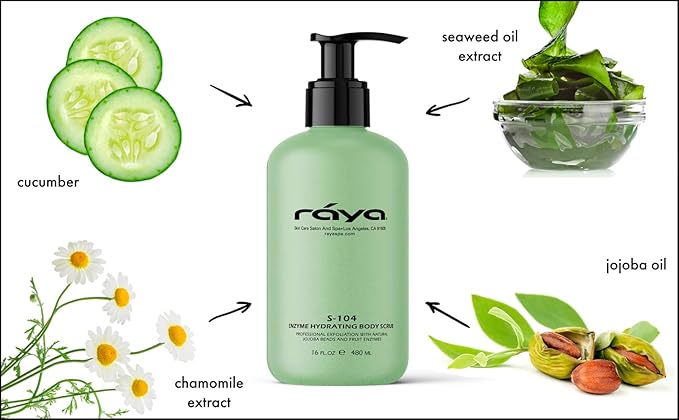 RAYA Enzyme Hydrating Body Scrub 16 oz Cucumber Scent (S-104) | Gentle and Exfoliating Body Scrub | Made with Seaweed, Jojoba Beads, and Fruit Enzymes