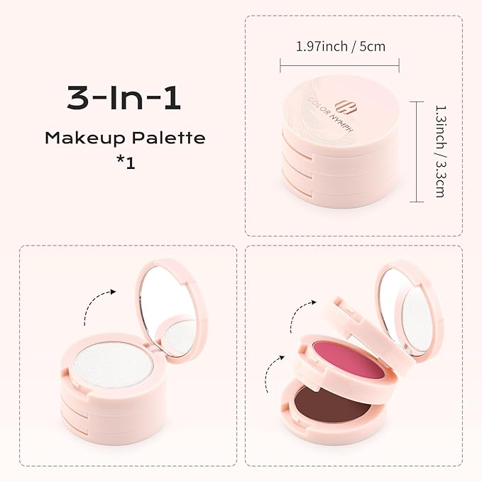 Color Nymph Ultra-Creamy Blush Highlighter Bronzer Stackable Makeup Palette | 3-IN-1 Multiuse Matte & Long-Lasting Cream Powder, Makeup Stacks for Travel | Vegan & Cruelty-Free - Sunset Kiss