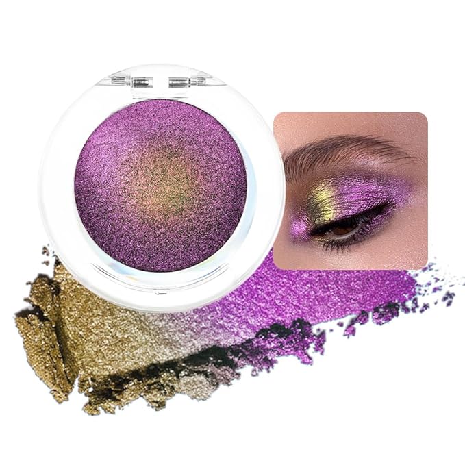 evpct Mermaid Purple Gold Holographic Chameleon Chrome Eye Shadow Palette Makeup for Older Women, Duochrome chromatic Duo Multichrome Glitter Shimmer Metallic Gothic festival Single Eyeshadow Palette