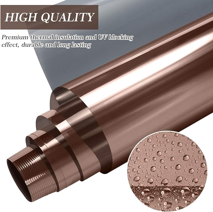 HIDBEA One Way Mirror Window Film, Daytime Privacy Sun Blocking Reflective Window Film Static Cling Heat Control Window Tinting Film for Home and Office, Brown Silver, 17.5 x 78.7 Inch