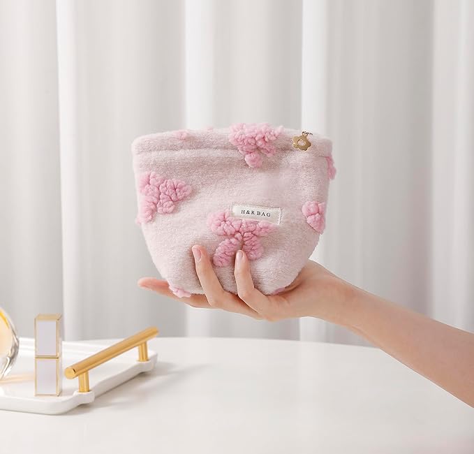 2 Pcs Makeup Bags, Large Cosmetic Bag Travel Toiletry Bag Organizer for Women, Plush Makeup Bag Small Cosmetic Pouch Purse with Zipper Gifts for Girls Teen