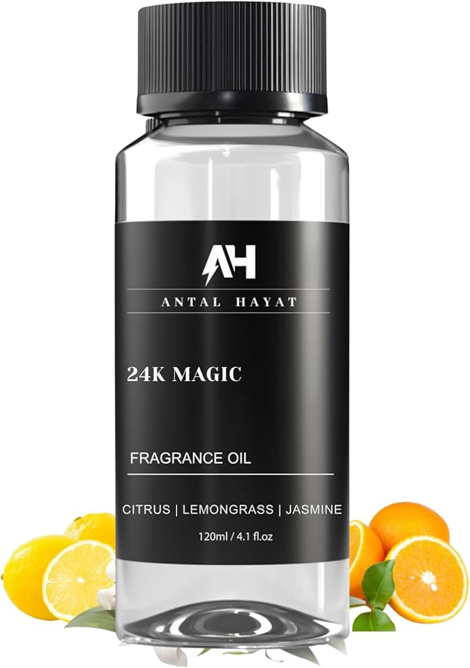 24K Magic Diffuser Oil 120mL – Hotel Scented Essential Oil for Diffuser – Inspired by W Hotels – Luxury Aromatherapy Oil Blend – Bergamot, Jasmine, Lemongrass, Musk