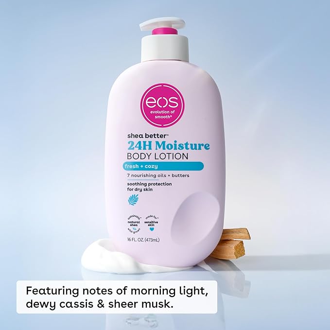eos Shea Better Body Lotion, Fresh & Cozy, 24-Hour Moisture Skin Care, Lightweight & Non-Greasy, Natural Shea, Vegan, 16 fl oz