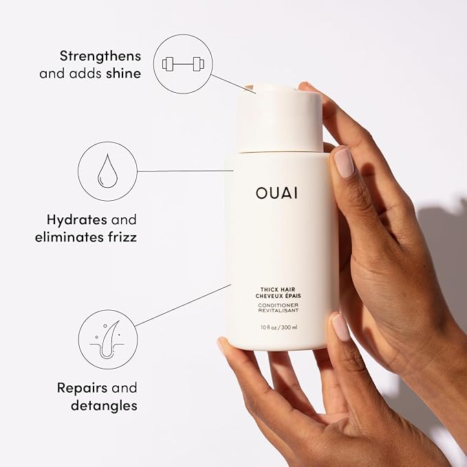 OUAI Thick Hair Shampoo & Conditioner Set, Travel Size - Moisturizing Shampoo & Conditioner - With Keratin, Marshmallow Root, Shea Butter & Avocado Oil - Sulfate, Paraben & Phthalate Free (3 Oz)