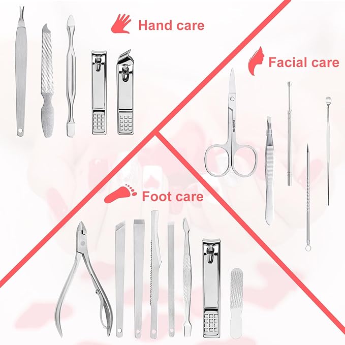 Yougai Manicure Set 18 in 1 Nail Clippers, Stainless Steel Professional Grooming Kits, Nail Care Tools Pedicure kit with Luxurious Travel Case