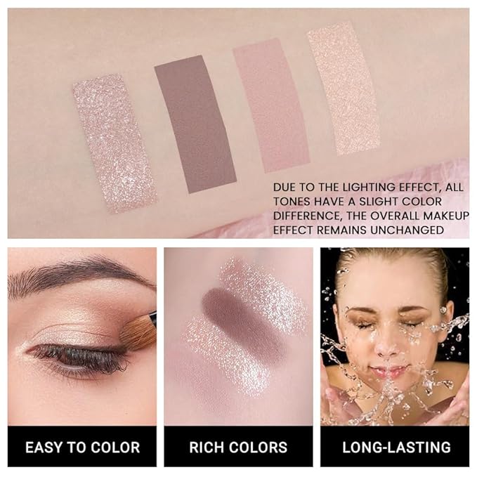 Eyeshadow Quad - Blendable Matte & Shimmer, 4 Shades Nude, Champagne, Gold, Brown, Velvety Pigmented Formula, Long-Lasting, Built-In Mirror, Perfect for Older Women 02#