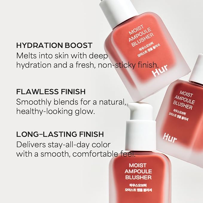 House of Hur Moist Ampoule Blusher with 50% Moisture Essence | Hydrating & Long-Lasting Blush | 0.68fl.oz (9 Shades) (Ruby Red)