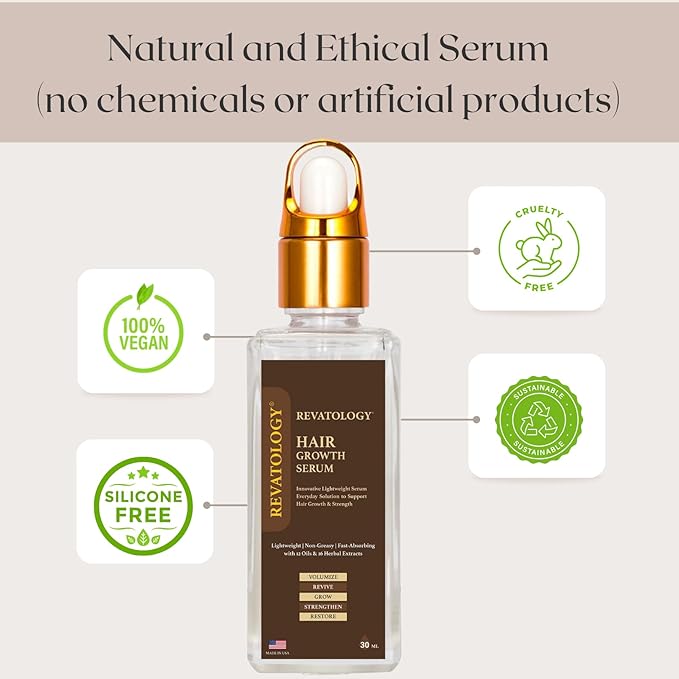 REVATOLOGY Hair Growth Serum and Leave-in Conditioner for Adults (Made in USA) Daily Use Formula 30 Oils and Herbal extracts Boosts Regrowth & Strengthens Roots | Cruelty & Chemical Free