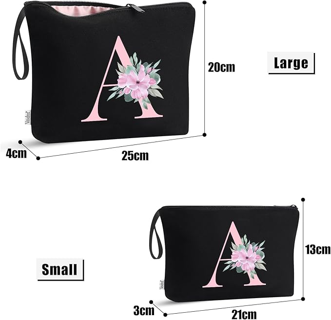 Vavabox A-Z Personalized Makeup Bag, Birthday Gifts for Women Mom, Gifts for Best Friend, Bride Bridesmaid Cosmetic bag (Z, 04-Black Set)