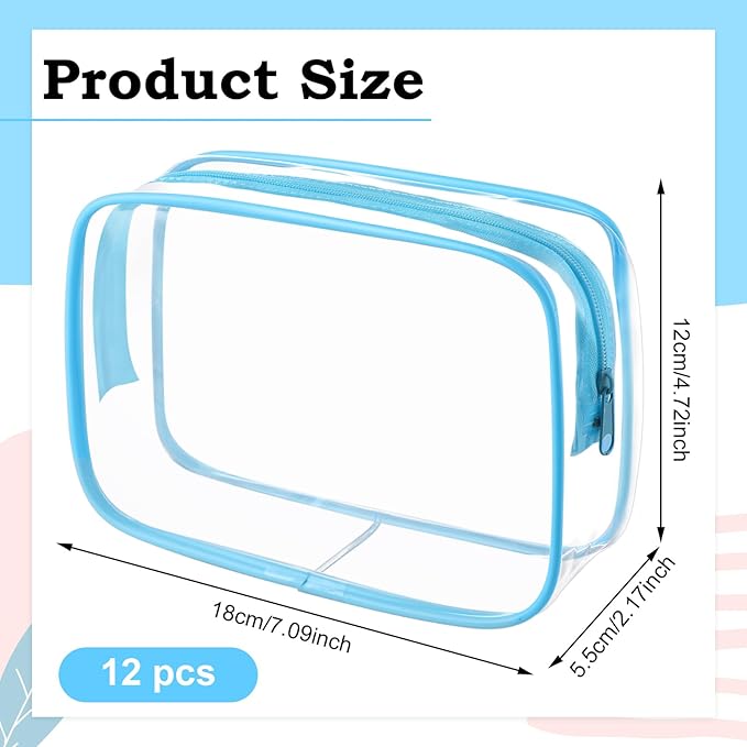 Weewooday 12 Pieces Clear Makeup Bags Cosmetic Storage Bags PVC Zipper Pouches Travel Waterproof Makeup Plastic Case for Women Organizing Toiletries Traveling Bathroom(Medium,Blue)