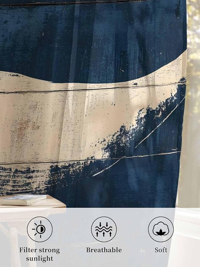 Sheer Curtains 45 Inch Length, Ocean Whale Blue Semi Sheer Curtains Light - Image 6