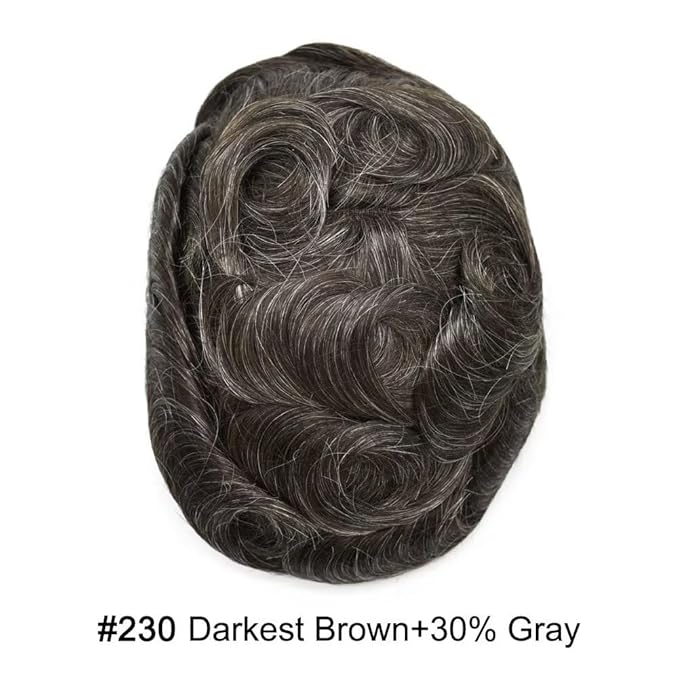 Toupee for Men French Lace Human Hair Replacement Systems Lace Center with Poly Around Hairpiece Mens Toupee V-Looped Front Male Hair Units 6"X9" #230