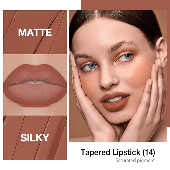 Kaely Brown Gradient Matte Lipstick Lip Liner Pencil for Women, 2in1 Flawless Contour Gradual Ombre Effect Lip Pencil Makeup Waterproof, labiales mate 24 horas originales, 14