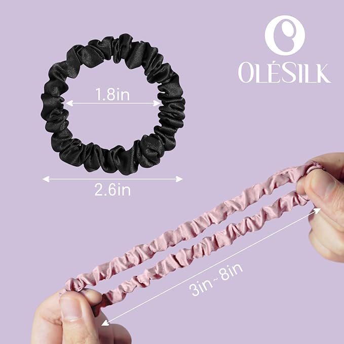 OLESILK Silk Hair Ties for Women: 100% Mulberry Skinny Silk Scrunchies, Soft Smooth No Damage No Crease for Thin Fine Curly Hair 5 Pack, Brown