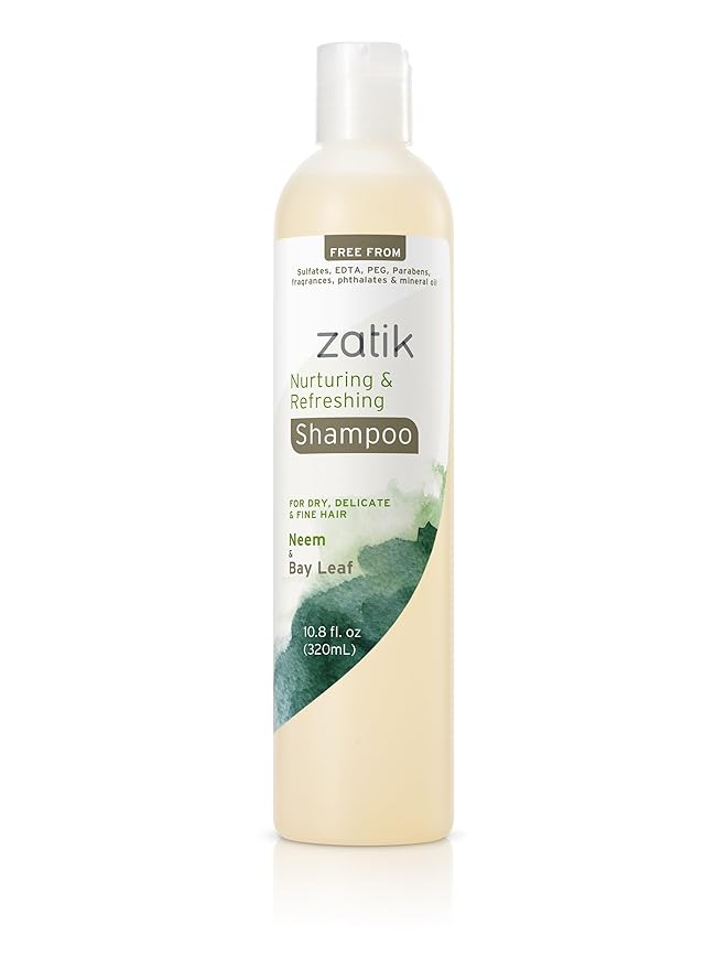 Zatik Naturals - Nurturing and Refreshing Shampoo + Conditioner Set, with Neem & Bay Leaf for Dry, Fine, Delicate Hair - Biodegradable, pH Balanced, Sulfates & Phthalates Free, 2x10.8oz (One of Each)