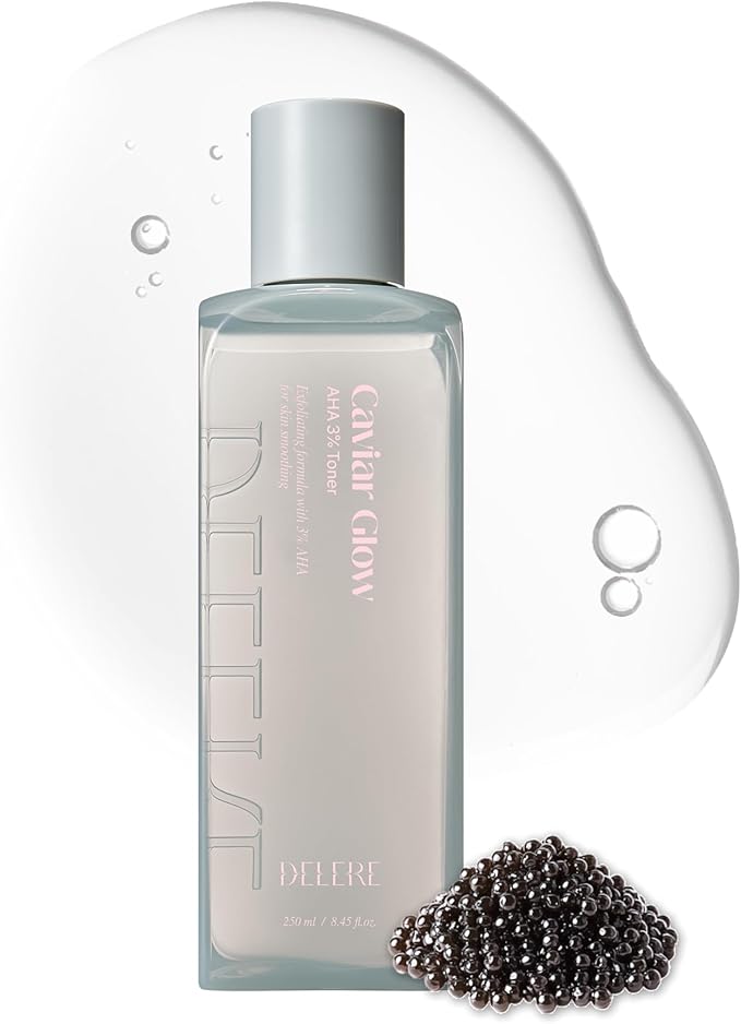 Delere Caviar AHA 3% Glow Toner | Korean Collagen Exfoliating Toner | Korean Exfoliator for Radiance, Collagen Skin Care, 250ml