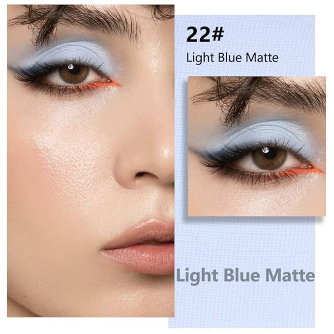 evpct Light Blue Matte Single Eyeshadow Palette, Pastel Sky Blue Natural Cream Powder Matte Eye Shadow Palette Makeup for Older Women, Highly Pigmented Mini Monochrome Eyeshadow Sombra Para Ojos
