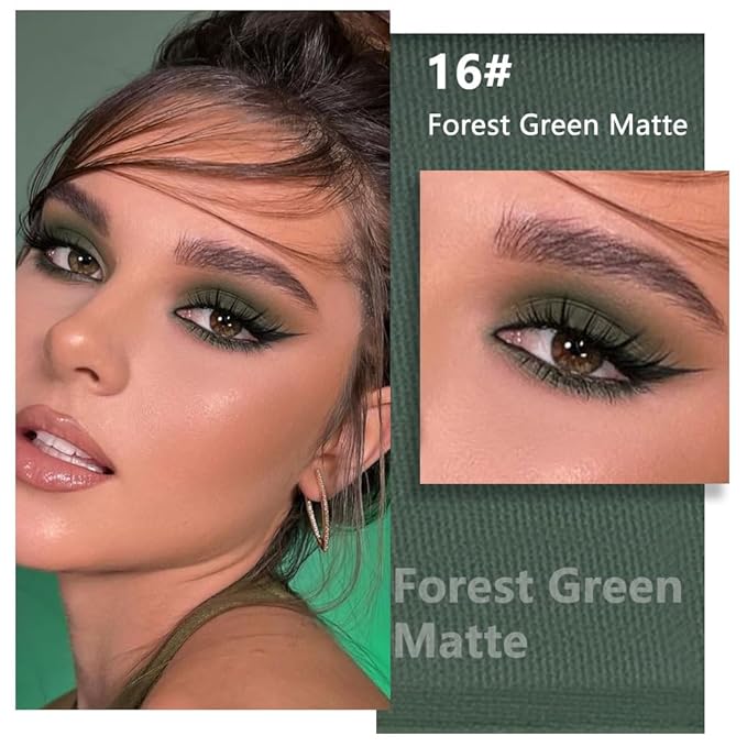 evpct Dark Green Matte Single Eyeshadow Palette, Forest Green Cream Eye Shadow Palette Makeup Singles for Older Women Matte, High Pigment Long Lasting Mini Monochrome Eyeshadow Sombra Para Ojos, 16