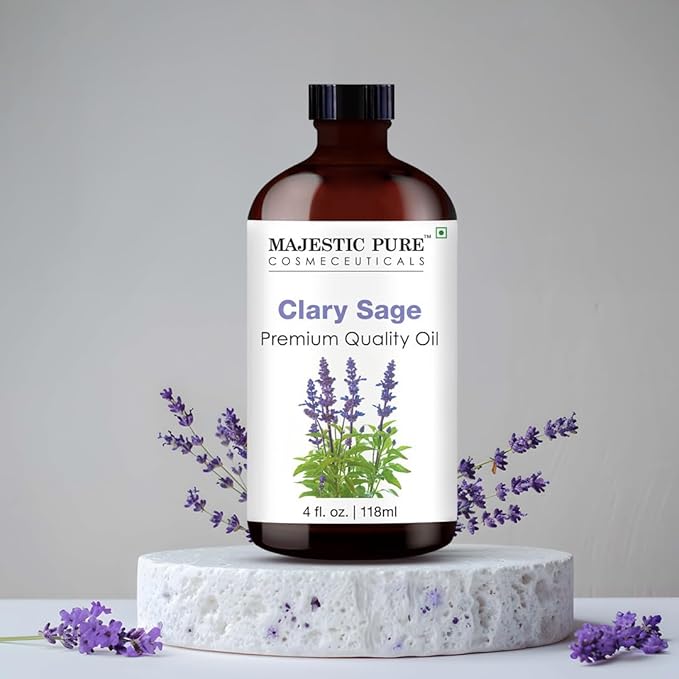 Majestic Pure Clary Sage Essential Oil with Glass Dropper - Huge 4 Fl Oz - 100% Pure and Natural Clary Sage Oil - Premium Grade Essential Oils for Diffuser, Aromatherapy, Soap and Candle Making
