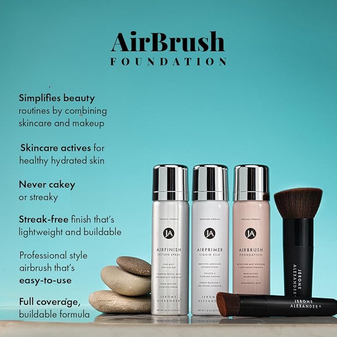 MagicMinerals AirBrush Foundation Set by Jerome Alexander - Complete 5pc Spray Makeup Set with Foundation, Primer, and Setting/Finishing Spray - for Smooth, Radiant Skin (Dark)