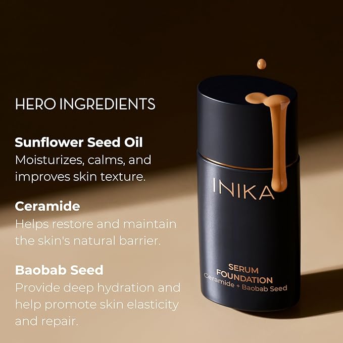Organic Serum Foundation | Vegan, Buildable Coverage, Weightless Second Skin Feel, Transfer Proof with Skincare Ingredients in Sustainable Packaging. Brilliant 25ml