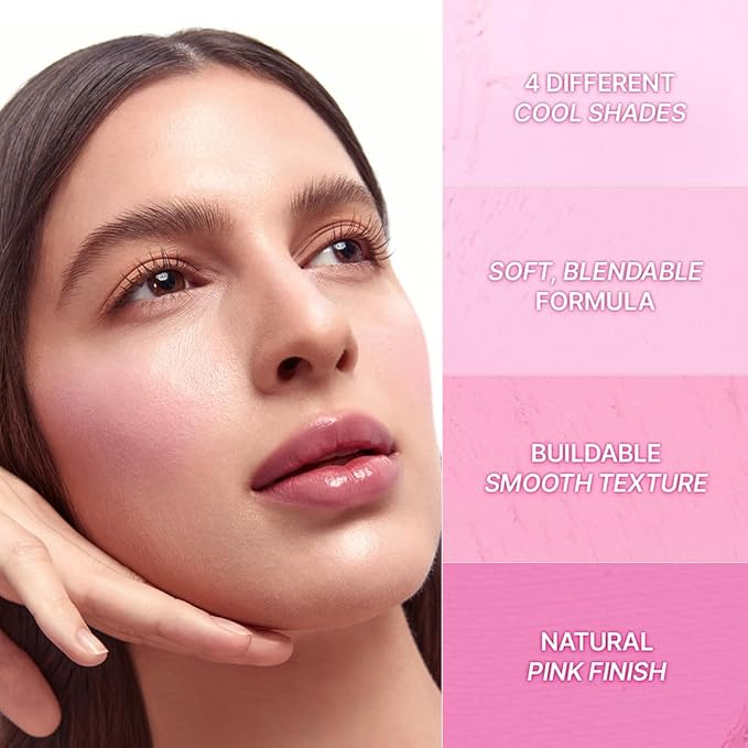 Dasique Blending Mood Cheek #06 Berry Smoothie | 4 Blendable Shades in Lightweight Smooth Powder | Vegan | Pink Blush