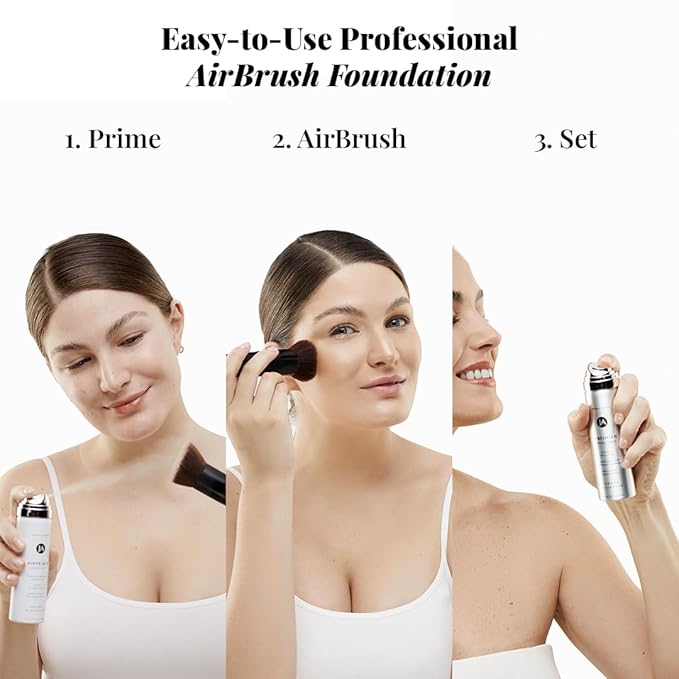 MagicMinerals AirBrush Foundation Set by Jerome Alexander - Complete 5pc Spray Makeup Set with Foundation, Primer, and Setting/Finishing Spray - for Smooth, Radiant Skin (Warm Beige)