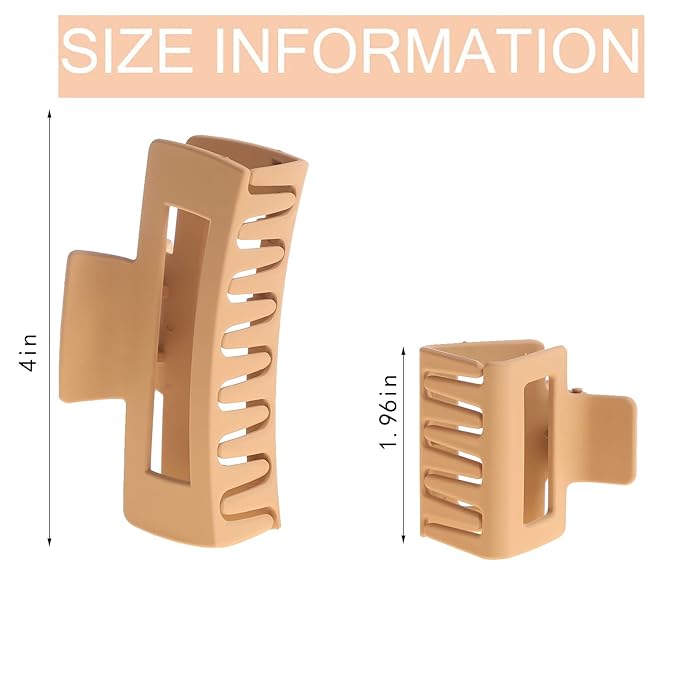 12 Pack Square Claw Clips, Big and Small Neutral Rectangle Hair Claw Clips, Non-slip Matte Large Hair Clips for Women,Strong Hold jaw clip for Thick Thin Hair (Neutral)