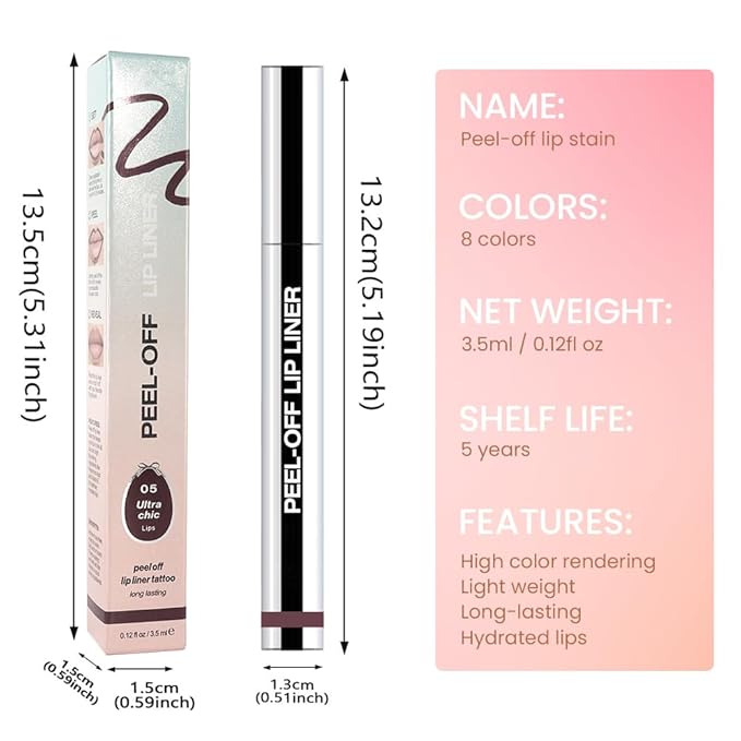 Matte Liquid Lip Stain Peel Off Lip liner Tattoo, Dark Brown Matte Peel Off Lip Stain, Long Lasting Waterproof Lipstick Lip Gloss Stain, Transfer-proof for All Skin Types, 0.12 fl oz 05#