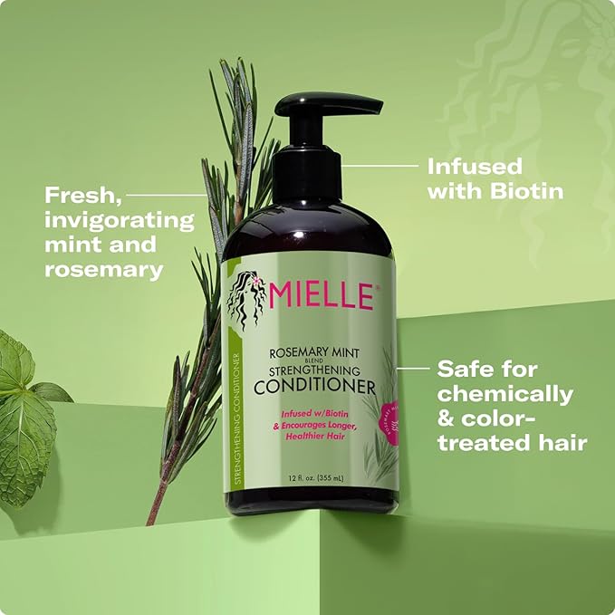 Mielle Organics Rosemary Mint Strengthening Hair Conditioner - Detangling & Hydrating Conditioner to Help Increase Manageability - Infused with Biotin to Support Longer, Healthier Strands (12 oz)