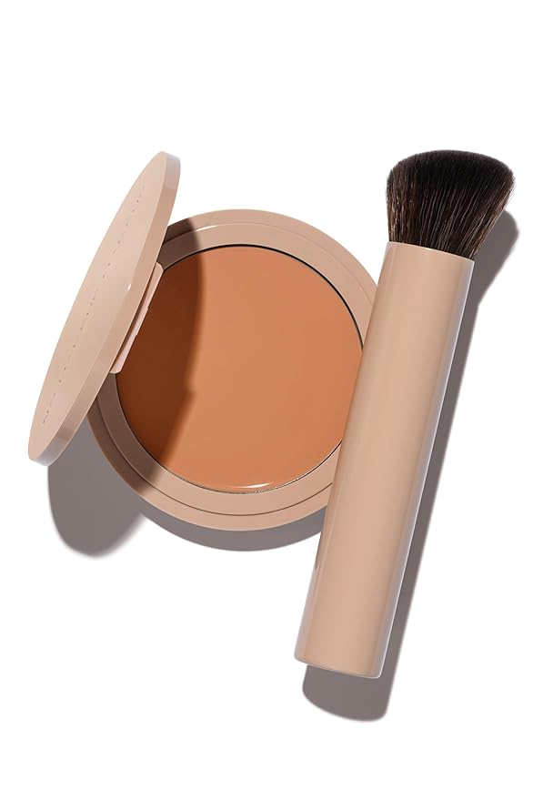 No Makeup Makeup Long-Lasting Lightweight Foundation & Brush Duo | Cruelty-Free, Fragrance-Free, Buildable, Transfer-Proof Makeup (Medium)