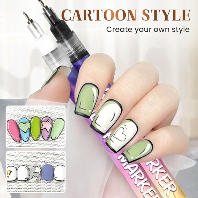 Drkicsy 12 Colors Nail Art Pens Set, DIY Nail Art Markers for Kids and Adults, 0.5mm Fine Tip Nail Polish Pens for Graffiti Dotting Drawing Painting Point Liner (1 Set)