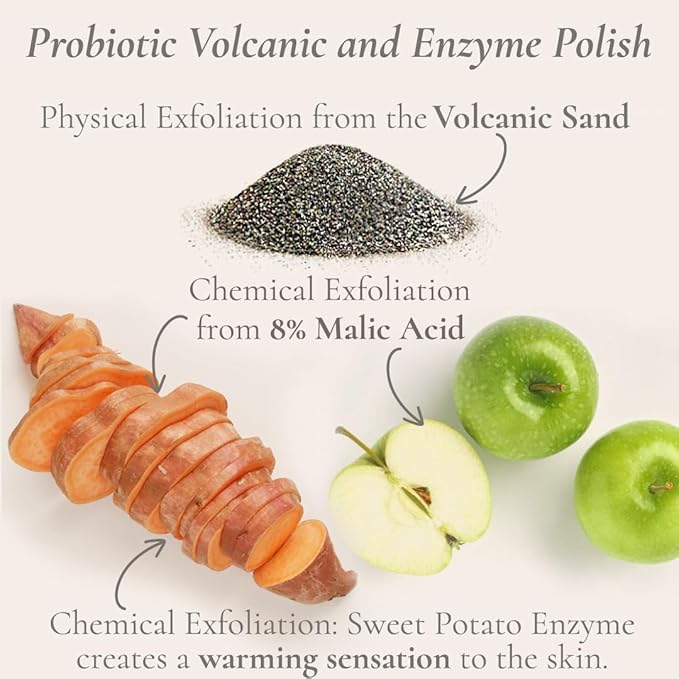 Glowbiotics Volcanic & Enzyme Polish: Probiotic Brightening Facial Scrub with Malic Acid for Luminous Skin, Exfoliator for Face & Neck, Suitable for All Skin Types, 2 Fl Oz