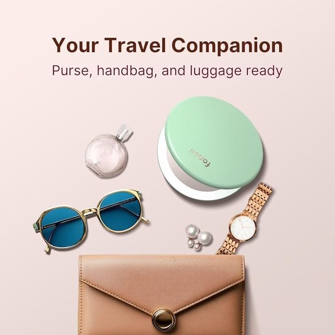 Fancii Taylor LED Lighted Compact Makeup Mirror, Rechargeable, 10x /1x Magnifying, 3 Light Settings, XL Large 5” Wide | Travel Mirror for Purses (Mint Green)