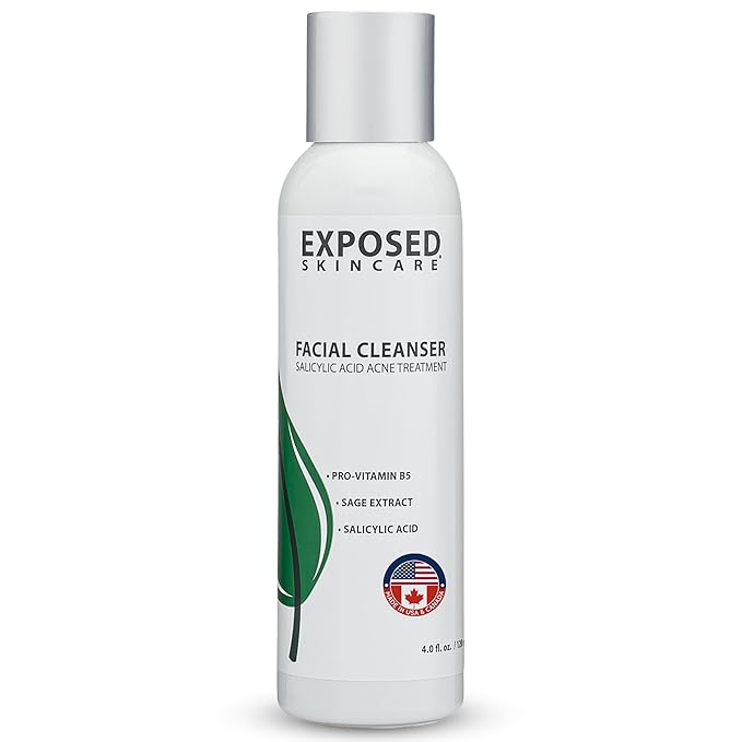 Exposed Skin Care, Acne Facial Cleanser with 0.5% Salicylic Acid for Sensitive and Acne-Prone Skin – Gentle Daily Face Wash for Breakout, Blackhead and Excess Oil – Natural, Non-toxic and Cruelty Free