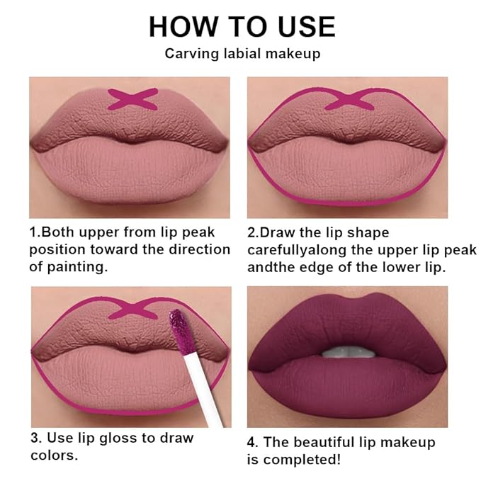 evpct 2Pcs Light Plum Purple Matte Liquid Lipstick Lip Gloss Stain and Retractable Lip Liner Makeup Set for Women Long Lasting Waterproof 24 Hours Lipstick labial mate larga duracion 24 45#