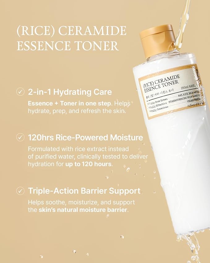 FULLY Rice Ceramide Essence Toner – Milky Korean Toner for Glass Skin, Hydrating Rice Water & Ceramide Formula for Moisture Barrier, Dewy Glow, Fragrance-Free, Vegan & Dermatologist Tested, 8.45 fl.oz