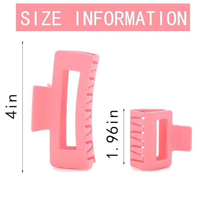 12 Pack Pink Square Claw Clips, Big and Small Neutral Rectangle Hair Claw Clips, Non-slip Matte Large Hair Clips for Women,Strong Hold jaw clip for Thick Thin Hair