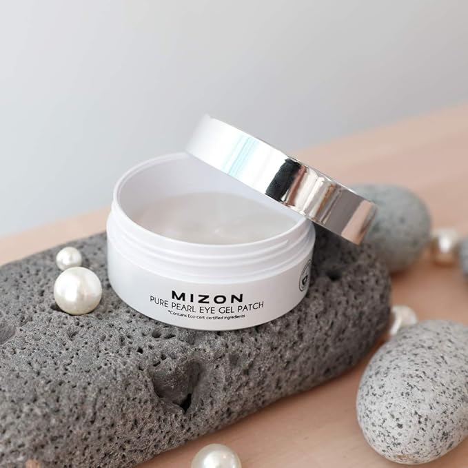 MIZON Pure Pearl Eye Gel Patch with Pearl, Diamond Powder, and Niacinamide for Radiance, Firming, and Nourishment – 60pcs – Improves Dark Circles and Luminosity
