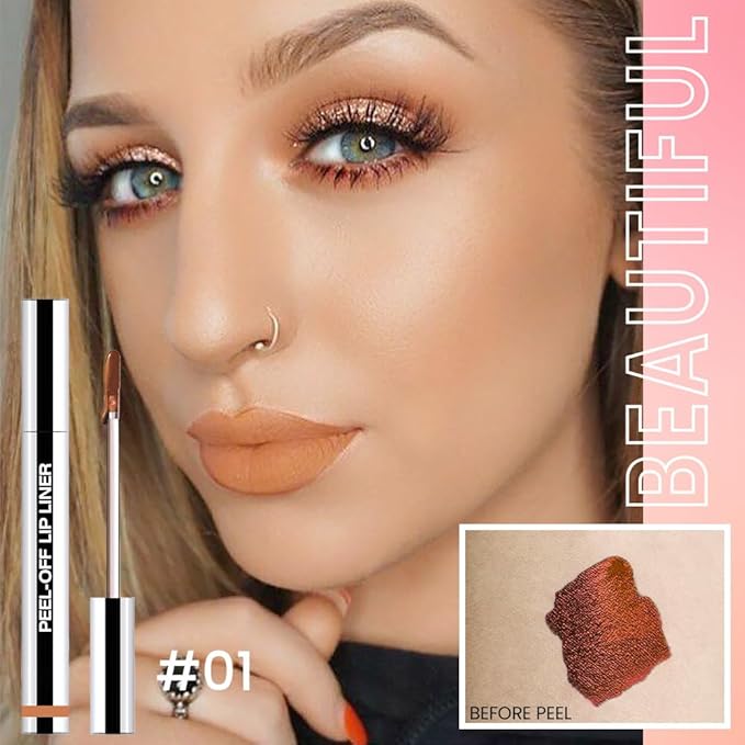 2Pcs Orange Brown& Orange Red Liquid Matte Lip Liner Stain Peel Off with Tweezer, Long Lasting Waterproof Matte Lipstick Lip Gloss Tattoo for Women, Transfer-prof Lip Tint Makeup for All Skin Types